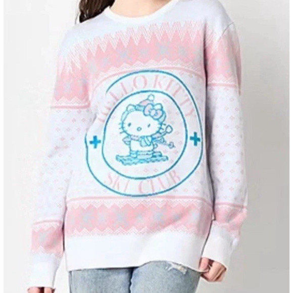 Hello Kitty and Friends Women Juniors Large Sweater Angel Intarsia Christmas $59 - Picture 1 of 16